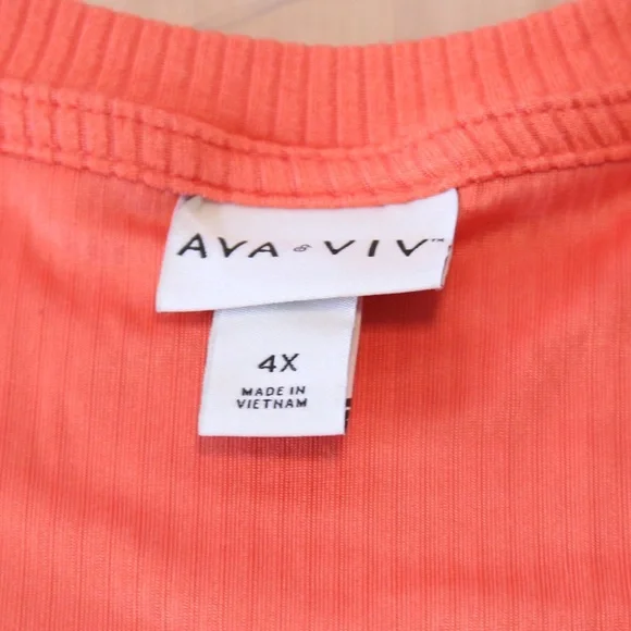 AVA & VIV Ribbed Cutout Top Coral Orange Short Sleeve Casual Shirt 4X - Picture 12 of 13